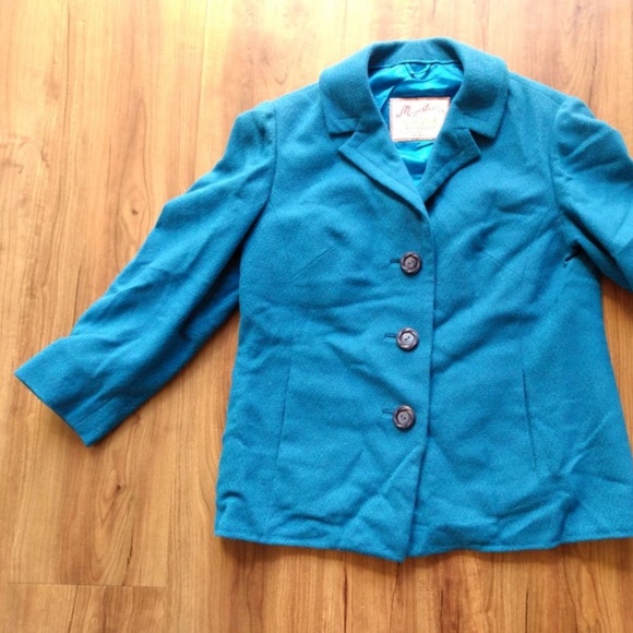 Vintage 60s Jacket 36"B Blue Green Spring Coat Blazer Made in Kowloon Hong Kong - Picture 8 of 10